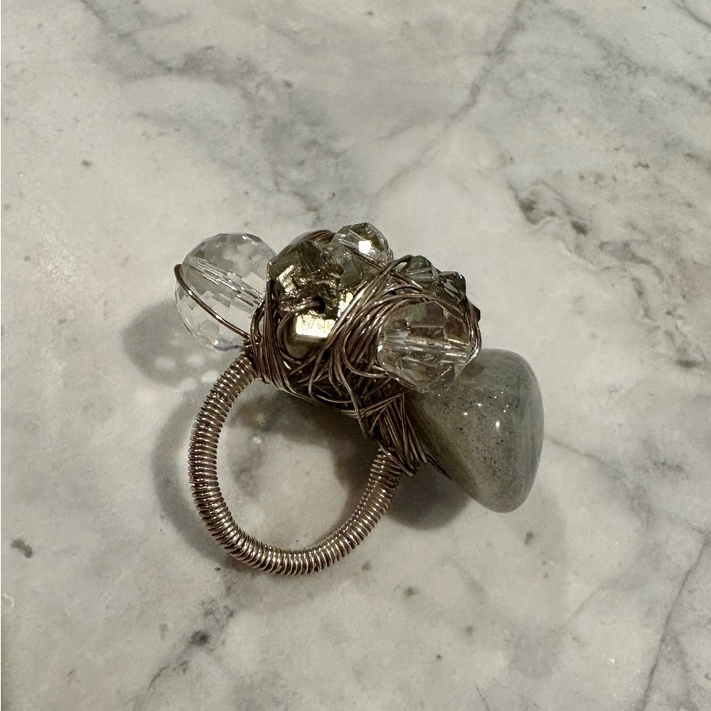 Wire Wrapped Stone and Bead Ring - Picture 2 of 3